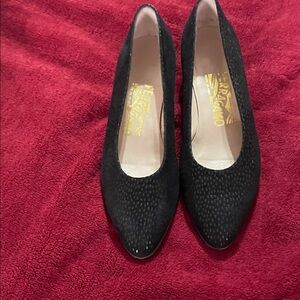 Salvatore Ferragamo Black Textured Heels